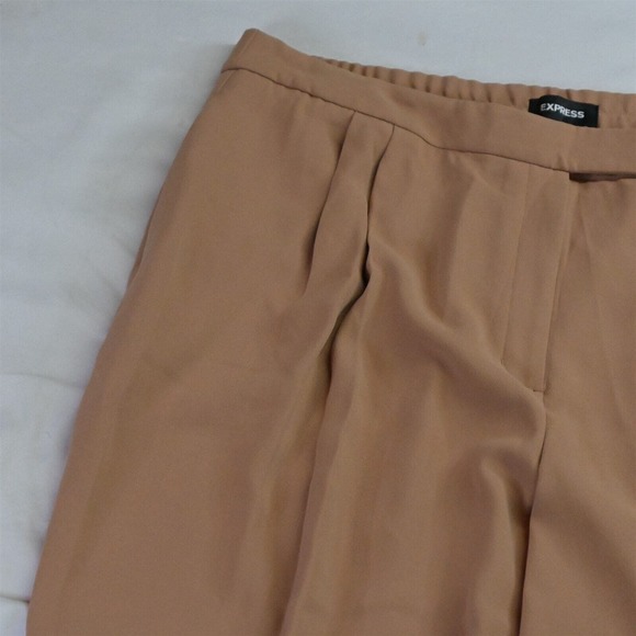 NEW Express XL Camel Khaki High Rise Pull On Ankle Pleated Flowy Dress Pants - Picture 2 of 5